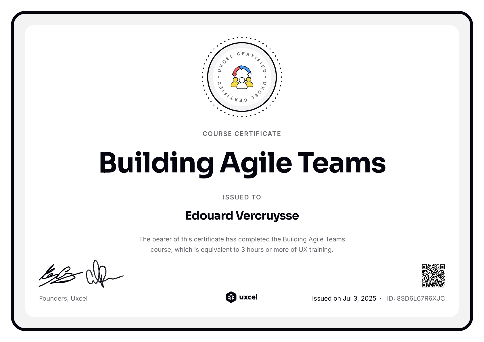 Edouard Vercruysse's certificate